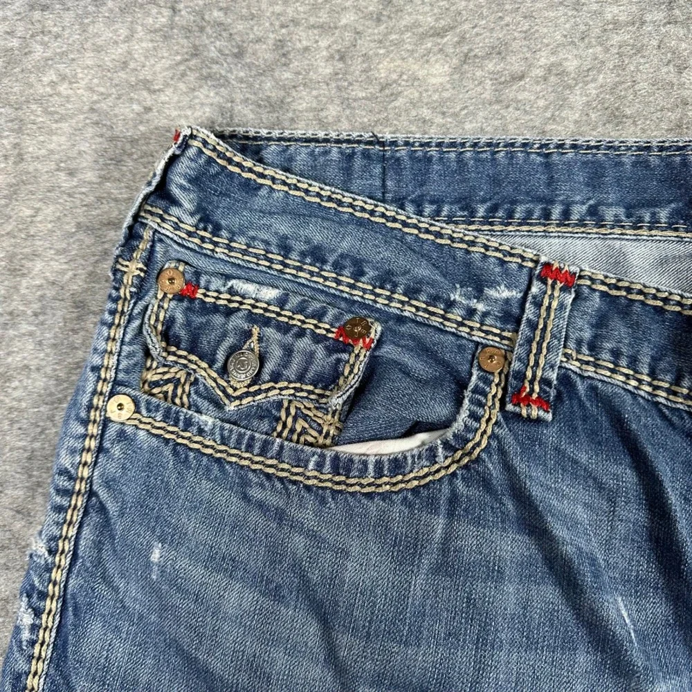Vintage Y2K True Religion Mens Mega T Straight Flap Pocket Jeans 42 Blue Denim